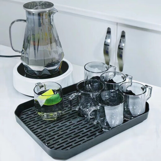 Fat Donglai Nordic high-end high-temperature resistant diamond teapot glass water cup living room kettle cup cup holder light luxury home set cigarette ash 1 pot 6 cups + silver deer cup holder + tray