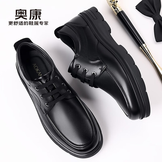 Aokang Leather Shoes Men's Genuine Leather 2025 New Derby Shoes Men's Soft Sole Anti-Slip Black Formal Business Casual Shoes Dad's Shoes Black (1255214077R) 41 (Standard Leather Shoe Size)
