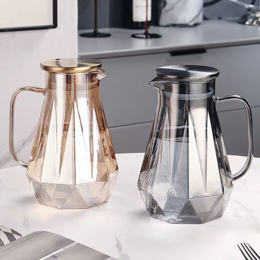 Fat Donglai Nordic high-end high-temperature resistant diamond teapot glass water cup living room kettle cup cup holder light luxury home set cigarette ash 1 pot 6 cups + silver deer cup holder + tray