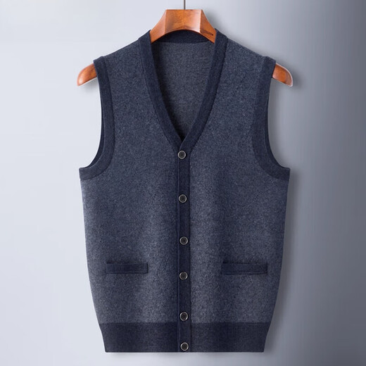 KING DEER Ordos Cashmere Sweater Men's Vest Middle-aged and Elderly Father's V-neck Diagonal Cardigan Real Pocket Vest Black Gray L 175 130-150Jin Jin is equal to 0.5 kg