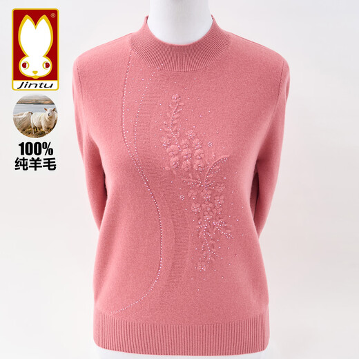 Golden Rabbit 2025 Autumn and Winter New High-end 100 Pure Wool Sweater Western Style Mom Sweater Middle-aged and Elderly Women's Knitted Bottoming Sweater Bean Paste Color Thick 100 Pure Wool 2XL Recommended 115-125 Jin Jin equals 0.5 kg