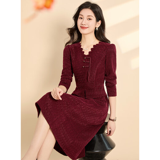 Kebeier Red Modified Cheongsam Kleid für Frauen 2025 Neue Frühlings- und Herbstmutter-Schwieger-Hochzeitskleid-Textur-Rock 2xl