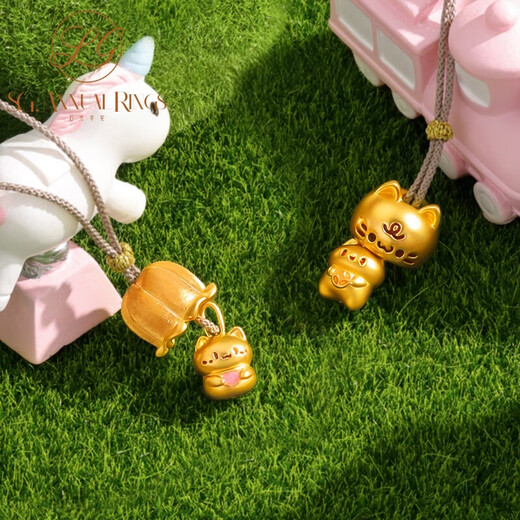 Stone light annual ring gold hide and seek lucky golden meow pure gold 999 pendant lucky cat braided rope necklace gift for girlfriend during festivals pure gold hide and seek cat lucky golden cat + free braided rope