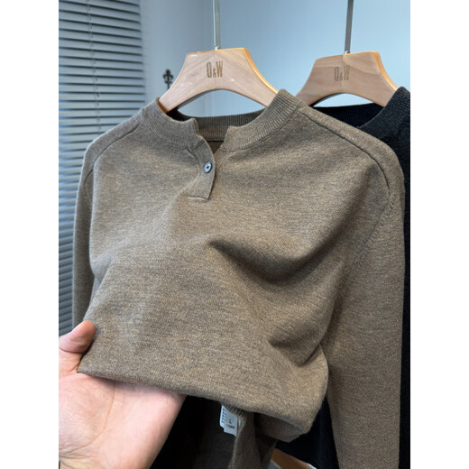Goldlion American Henley Neck Sweater Men's Thin Autumn and Winter Youth Solid Color Versatile Knitted Sweater Men's Pullover Tops Carbon Gray M
