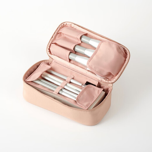 MUJI Cosmetic Bag Storage Bag Portable Toiletries Bag Storage Bag Home Travel Beauty Tool Set Wide Mouth/Length 13 Width 9 Thickness 4cm/Pink Beige 1 Count