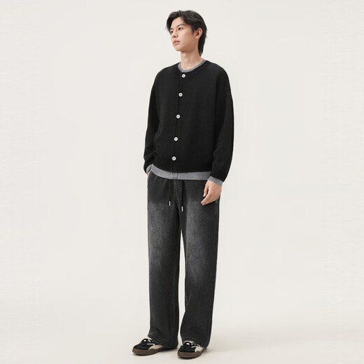 Gxg.jeans men's clothing, including wool fake two-piece loose cardigan sweater jacket for men, 25 autumn new arrival, black, pre-sale after November 22 M (170)