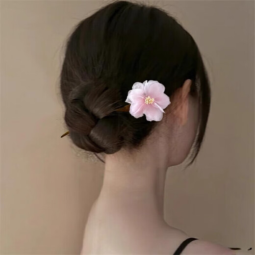 Purple rose wooden hairpin summer hairpin mesh flower hairpin ancient style hairpin headdress temperament hair accessories for women rose wooden hairpin purple - 1 piece