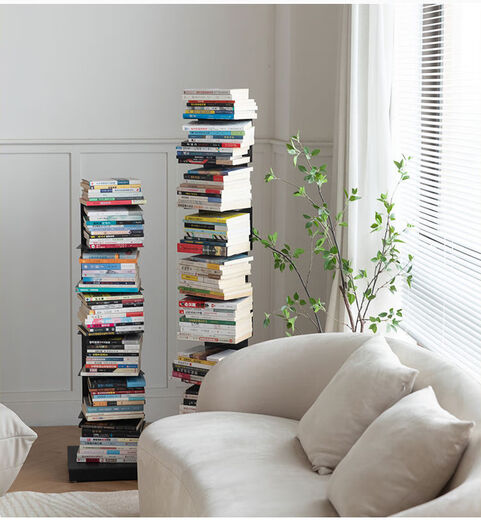 隐形书架落地置物架铁艺简易立式书柜客厅角落一体靠墙收纳架桌面 五层白色隐形书架稳固不倾倒