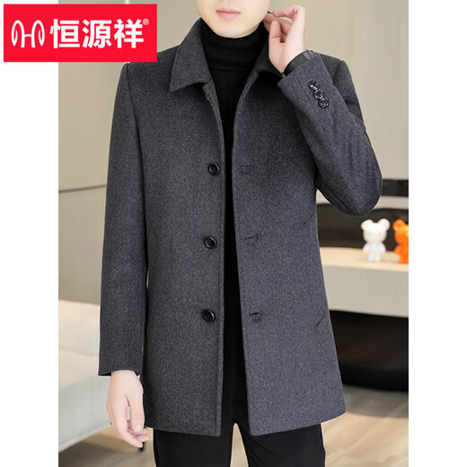 Hengyuanxiang new high-end woolen coat men's mid-length 2025 autumn and winter wool coat removable liner black 88630 XL 180 (recommended 130-145Jin Jin equals 0.5 kg)
