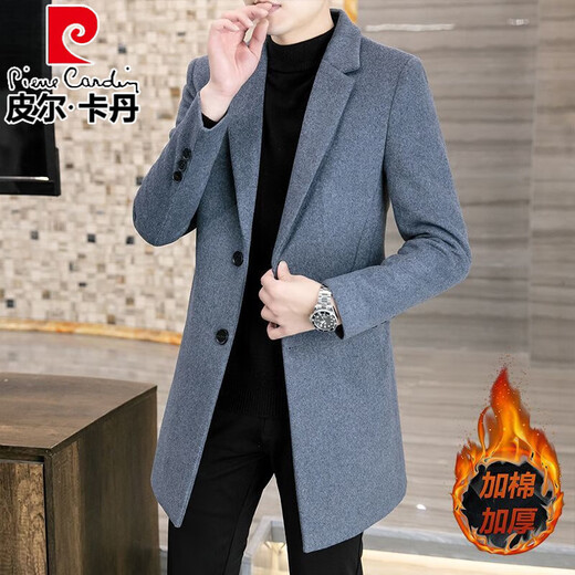皮尔卡丹（pierre cardin）高端品牌羊毛大衣男士韩版中长款加厚风衣秋冬季时尚毛呢男装外套 黑色 2XL (140-155斤)