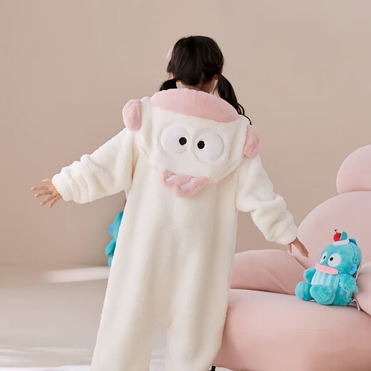 Cherry-Embellished Ugly Fish Pajamas Children's Autumn and Winter Thickened Long Pajamas Cartoon Big Mouth Fish Funny Big Children's Winter Home Clothes White Ugly Fish (Children's Jumpsuit) 170 Size 10 (recommended height 105-115cm and weight 35-40