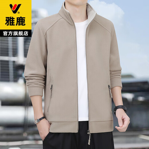 Yalu autumn and winter polar fleece jacket men's double-sided fleece jacket middle-aged and elderly dad's thickened warm stand-up collar fleece top 935 bean green regular XL recommended 120Jin Jin equals 0.5kg -135Jin Jin equals 0.5kg