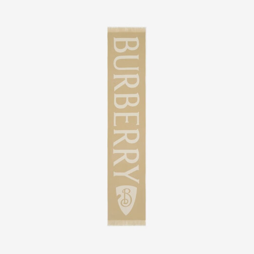 Burberry (BURBERRY) celebrity style scarf for men and women, logo decorated wool scarf, sand color