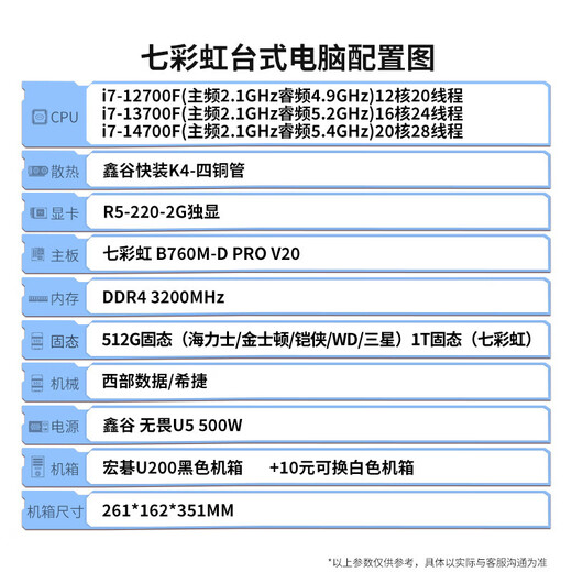 Colorful computer desktop intel Intel Core i7 2G independent graphics commercial office home host assembly complete machine CF16C single host (customizable after consulting customer service) i7-14700F 32G memory 1TB solid state drive