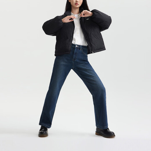 Lee25 autumn and winter new 429 standard straight leg thickened velvet dark blue women's warm jeans dark blue 27