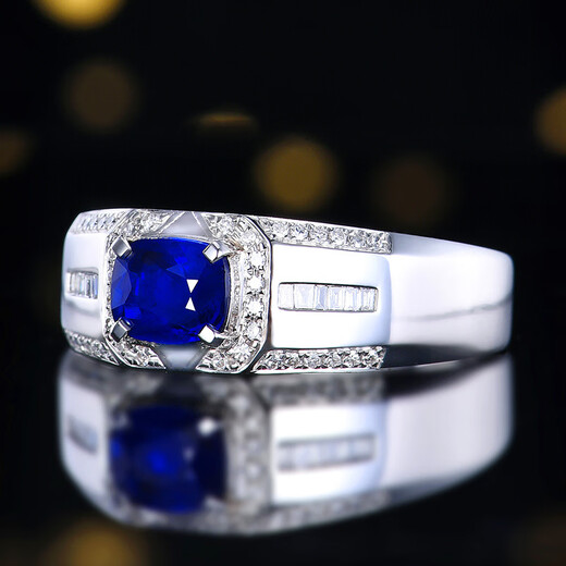 HEEKAIYI Sapphire Ring Men's Royal Blue 18k Gold Diamond Ring Chinese Valentine's Day Birthday Gift for Husband and Boyfriend No Burn GUILD/Royal Blue 0.97 carat Ring can be changed Contact customer service