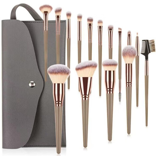 Portable makeup brush set 15 pcs for beginners eye shadow brush foundation brush beauty tools complete set of blush brush set 15 pcs black rose gold + brush bag 15 pcs black