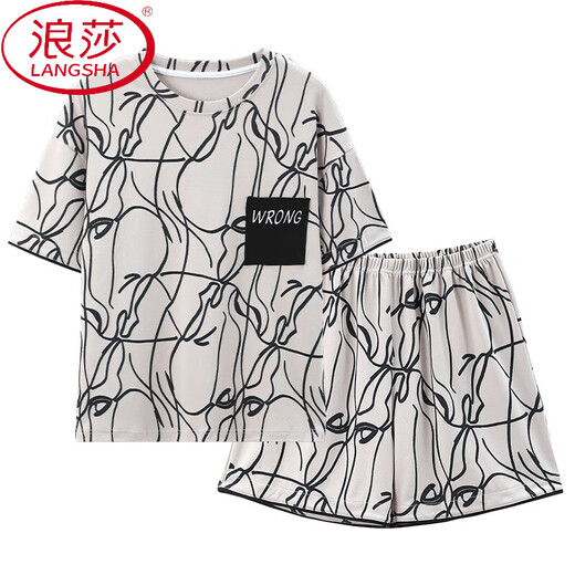 Langsha Summer Nuevo Pajamas algodón del algodón delgado y lindo set de dos piezas de dos piezas puede ser ropa para estudiantes al aire libre GXT6630 L