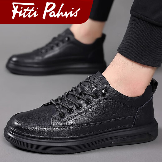 Fitti Pahris light luxury sneakers for men 2025 winter new cowhide men's shoes, anti-odor, anti-slip, heightening business versatile casual leather shoes for men, black genuine cowhide + hand-stitched 40