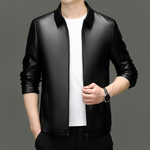 Lilan Men's Leather Jacket Autumn and Winter Lapel Zipper Leather Jacket Middle-aged Business Casual Men's Leather Jacket Dad's Top Brown M