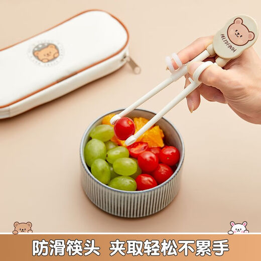 WORTHBUY 316 stainless steel cartoon tableware set for children, portable eating spoon, baby learning food supplement set, food grade He He Xiong - straight spoon and fork + chopsticks + scissors + food supplement clip + cutlery bag No Specifications