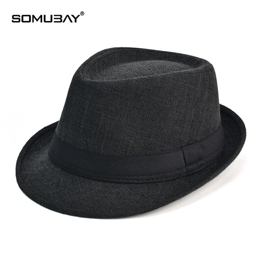 SOMUBAY middle-aged and elderly men's jazz hat dad hat autumn and winter grandpa old man spring and autumn British retro short-brimmed gentleman hat black four seasons M (56-58cm)