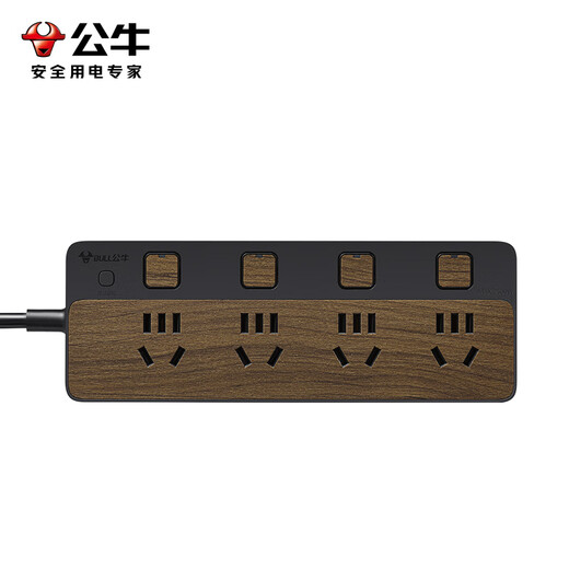BULL socket/new wood grain series/with child protection door/socket strip/socket strip/terminal board 8-position sub-control 1.8 meters (new national standard anti-overload) R1443