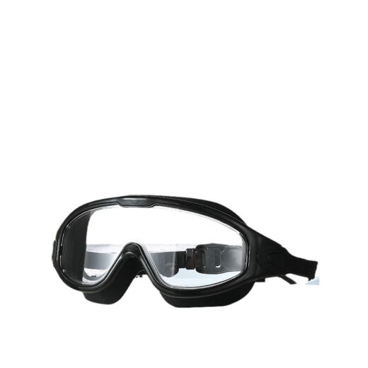 Swimming goggles for adults and men, HD waterproof, anti-fog, electroplated swimming goggles, flat large frame swimming goggles, swimming cap set, transparent style - 8032 large frame black (bag) + swimming cap + ear plugs and nose clip