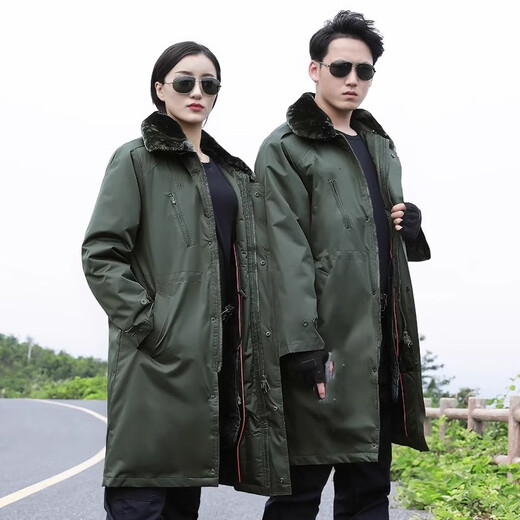Pierre Cardin military coat men's winter thickened authentic Northeast Russia heavy-duty cold-proof green labor security cold storage cotton coat for women Army Green XL 175