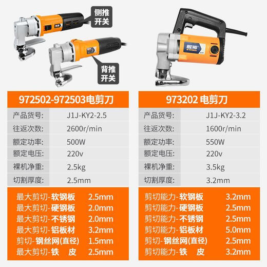 High-power electric scissors for cutting iron sheets Electric scissors for color steel tiles and soft steel sheets Professional automatic iron cutting tool 972502 2 pairs of knife heads + handle + gloves