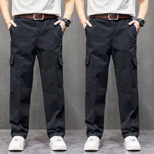 Work pants for men, wear-resistant loose six-pocket work clothes, construction site tear-proof work clothes, labor protection work pants, navy blue six-pocket work clothes 4XL 190 recommended 180-195 Jin Jin equals 0.5 kg