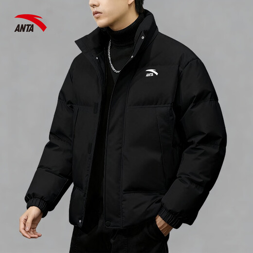 ANTA cotton-padded jacket for men 2025 winter new style stand-up collar windproof and warm thickened short black bread coat men's sports jacket men's windproof and warm cotton jacket basic black L /175