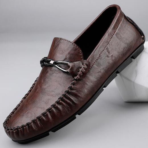 
SATCHI Light Luxury 2025 Summer New Genuine Leather Beanie Shoes Men's Lazy Loafer Soft Sole Business Men MT9913 Black 38