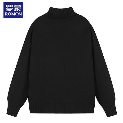 ROMON heavy-weight turtleneck sweater for men in autumn thickened warm sweater for middle-aged and young people solid color top base winter wear black 2XL