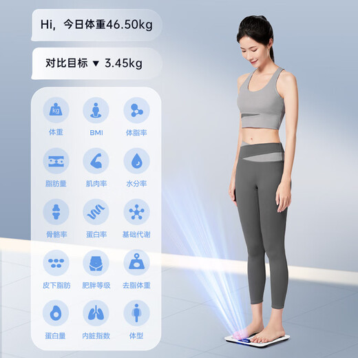 香山智能体脂秤体重秤 称重电子秤家用精准称体重秤【真电极】22项健康数据 云姿白【电池款】