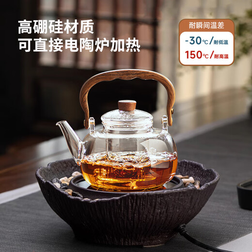 YIHUTEA Teapot Glass Tea Kettle Tea Maker Large Capacity High Borosilicate Glass Kettle Electric Ceramic Stove Tea Water Separator Kettle Thickened Lift Shanhe Kettle - Transparent 1100ml