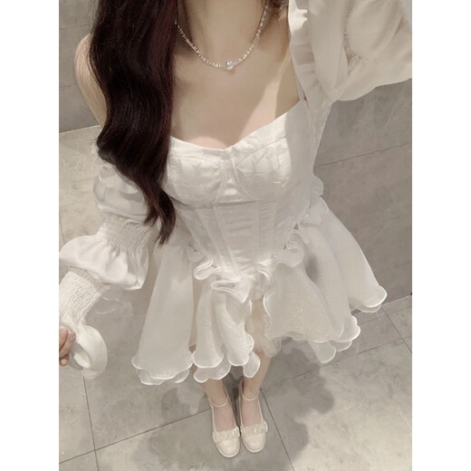 ACJK high-end light luxury birthday dress niche trailing tube top princess tutu skirt French super fairy temperament dress picture color S