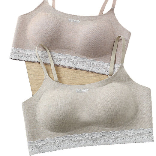 Meiyuexin super soft tricel velvet lace beautiful back women's round tie letter spaghetti straps girly sweet style French apricot one size fits all (85Jin Jin equals 0.5kg -135Jin Jin equals 0.5kg