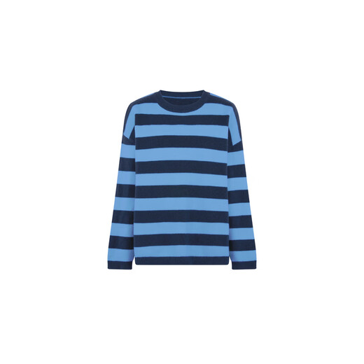 MEIYANG Orange Chocolate Sweater Amber Streaming Cashmere Wool Striped Sweater Versatile Slimming Autumn Light Blue Navy Stripe M