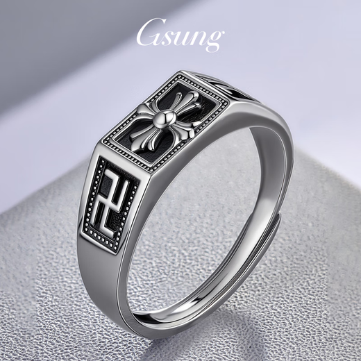 GsunG platinum cross swastika ring for men PT950 pure platinum fashionable black gold wide face ring for men priced by gram contact before bidding