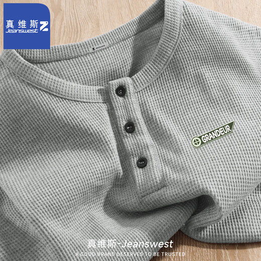 JeansWest Z sweatshirt men's autumn waffle Henry collar American casual pullover T1015 hemp gray (marked X) M