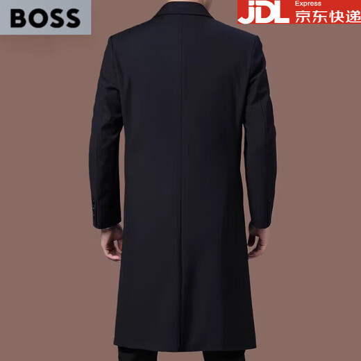 BOSS lapel windbreaker men's spring and autumn long business casual middle-aged knee-length men's thin jacket navy blue 4XL 195 (suitable for 190-205 Jin Jin equals 0.5 kg)