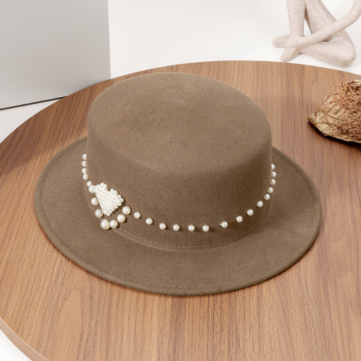 Lee dprre new autumn and winter British large brim flat top hat women's French retro elegant comfortable woolen felt top hat navy blue M size