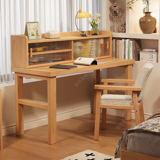 Huixun solid wood desk with bookcase storage table thickened new simple bedroom student study desk study desk black walnut color #desk + bookshelf 120cm*60cm*75cm total height 109cm