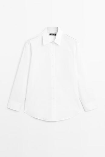 Massimo Dutti Autumn and Winter New Products 2025 Women's Clothing Classic and versatile basic high-intelligence pure cotton long-sleeved shirt 05137887 White S (170/88A)