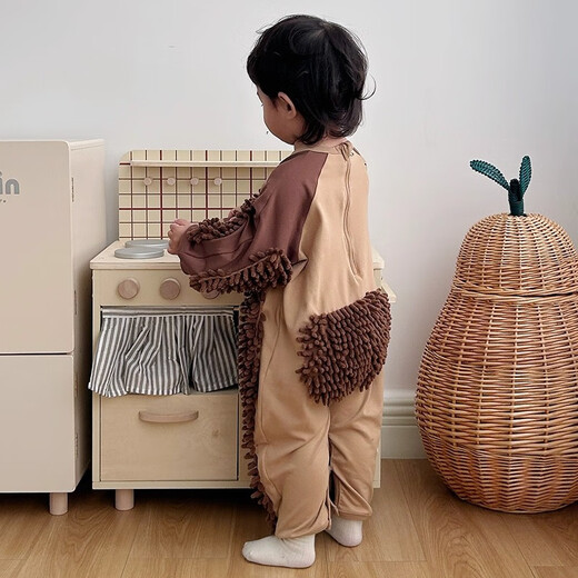 纪奈落爬爬服爬行服婴儿秋冬宝宝户外防脏擦地罩衣拖地春秋拖布连体衣服 拖把熊长袖90码【适合身高73-78cm】 均码