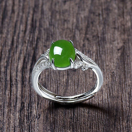 KZD Old Phoenix 999 sterling silver Hetian jade plated platinum jasper inlaid emerald open female ring ring JZ004 chrysoprase ring
