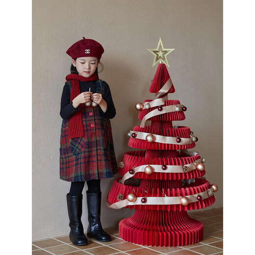 WONST children's retro woolen vest skirt suit 2025 winter girls' Christmas and New Year's Day atmosphere plus velvet plaid vest plaid vest skirt 90 cm