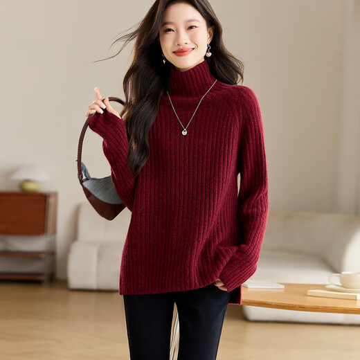 Shexi (Srcr) thick cashmere 409g base cardigan for women with autumn and winter turtleneck knitted sweater
