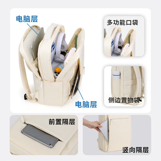 Tangshi Computer Bag Backpack Women's 16-inch Large Capacity Travel Lightweight College Student Commuting Backpack Notebook School Bag White